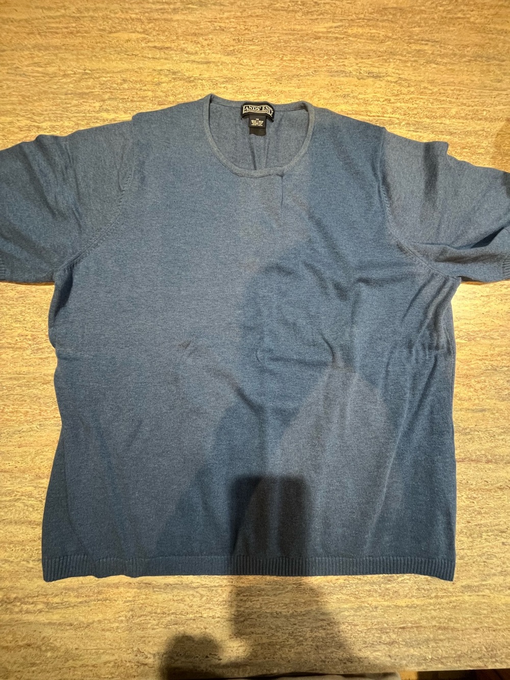 Lands' End Women's Cotton Crew Neck Short Sleeve Sweater - Denim Blue 1X EUC